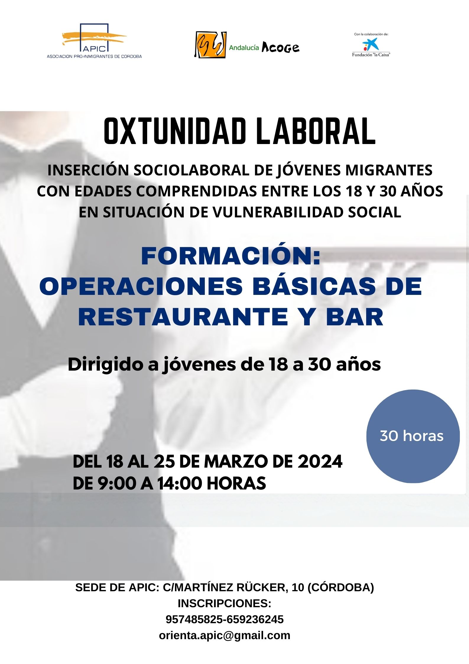 OPERACIONES BÁSICAS DE RESTAURANTE Y BAR (30 HORAS)